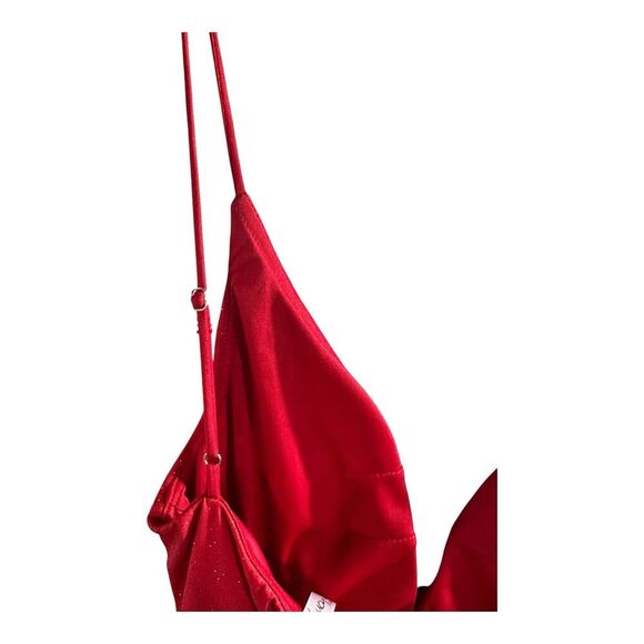 Lucy In The Sky Ruby Red Sparkle Mini Dress V Neck Low Size XL Homecoming Formal - Picture 3 of 6